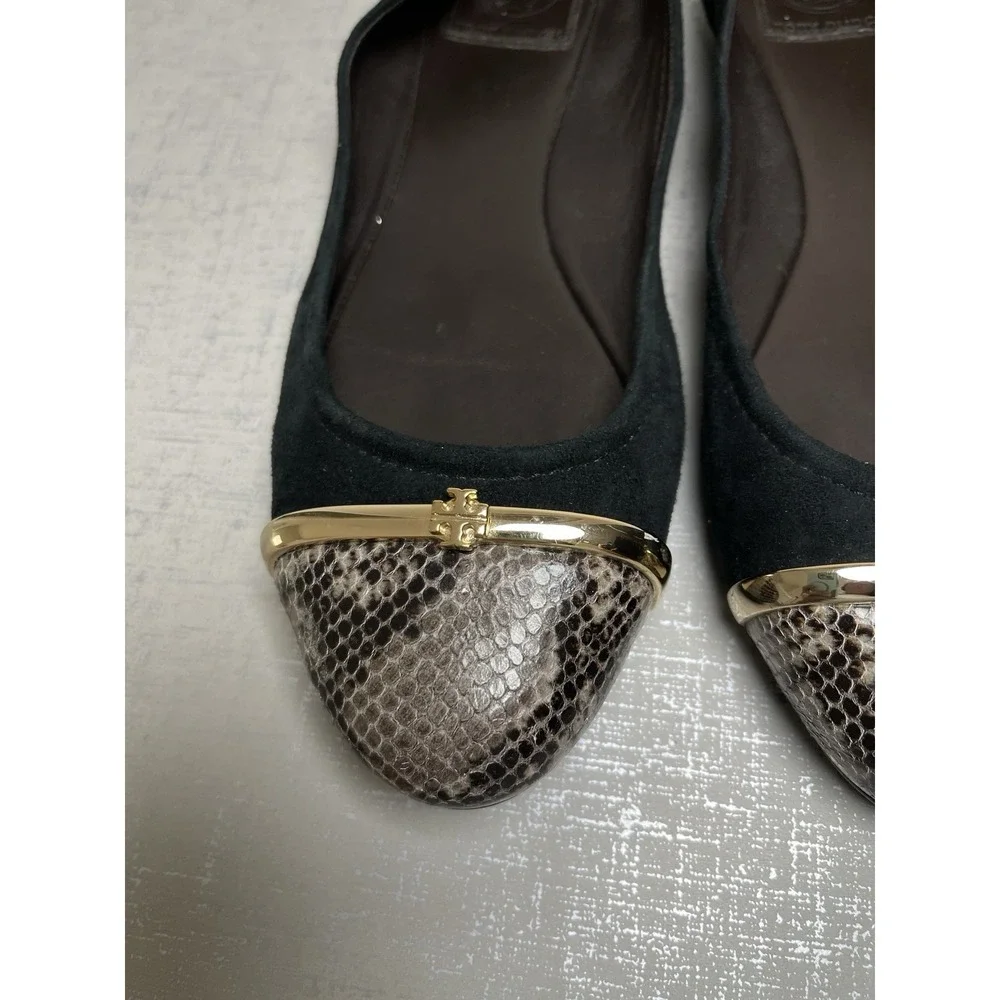 Tory Burch Pacey Suede Snakeskin Cap Toe Ballet Flats Loafers 9 M Preppy Office